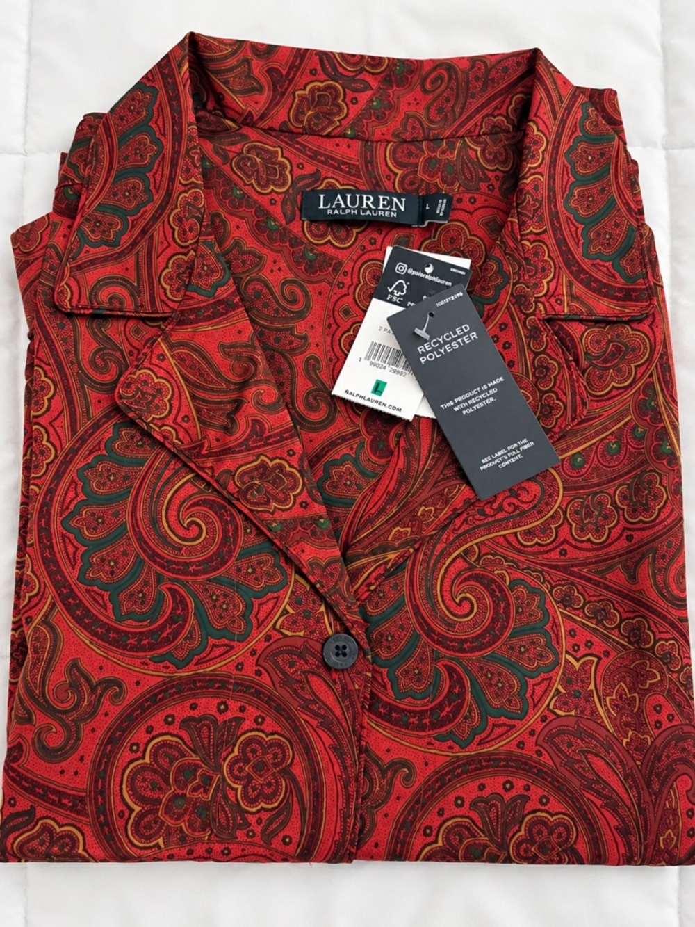 Lauren Ralph Lauren Red Paisley 2 Piece Pant Set NWT Size L